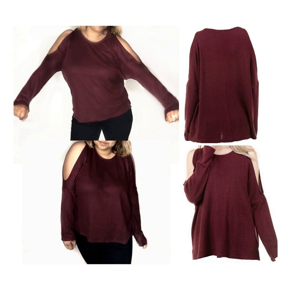 Cold Shoulder Burgandy Dolman Top